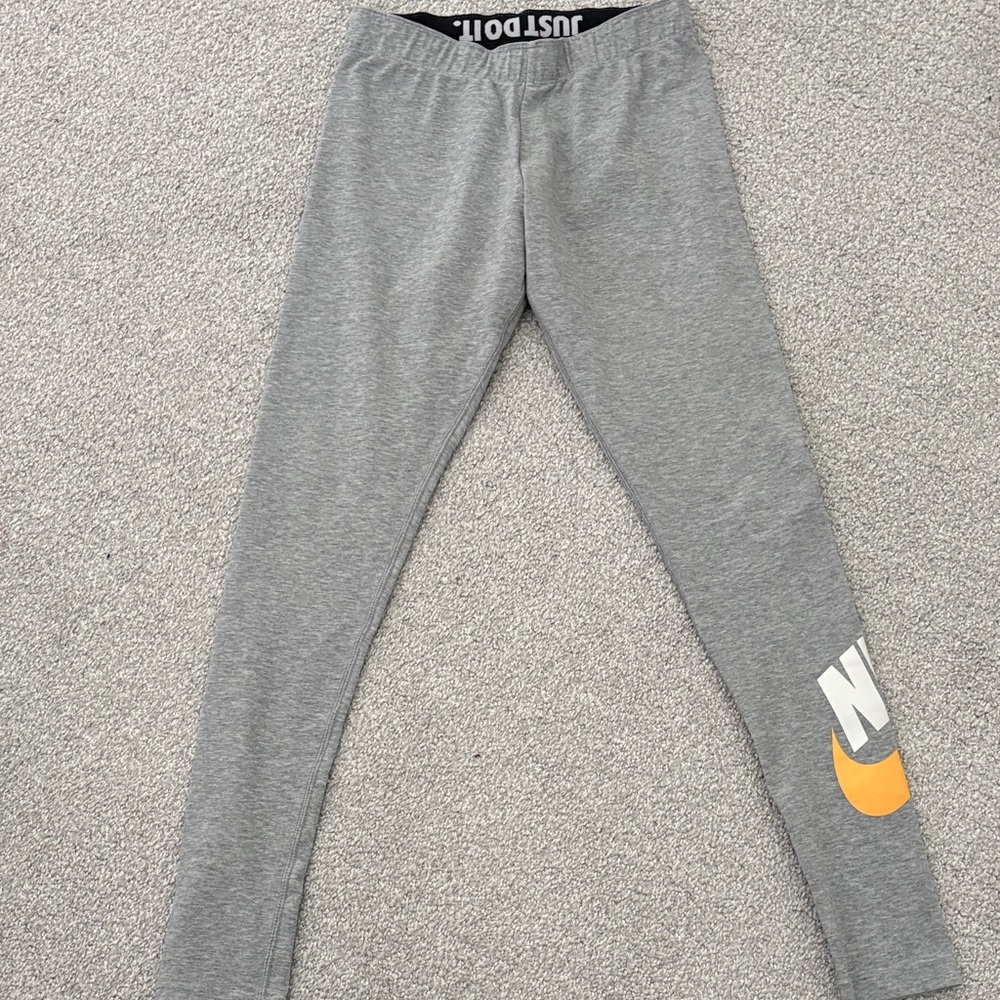 Nike Grey Leggings with Orange Swoosh